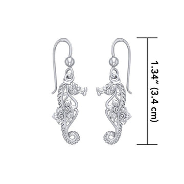 Most precious jewel of the ocean ~ Sterling Silver Seahorse Filigree Hook Earrings Jewelry TER1714 - Jewelry